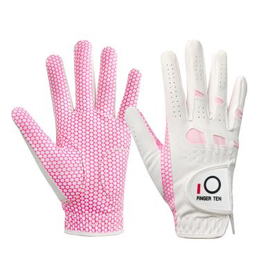 FINGER TEN Women's Lady Weathersof Pro Grip Left and Right Golf Glove Value 2 Pack (2 Pink, Small, Right)