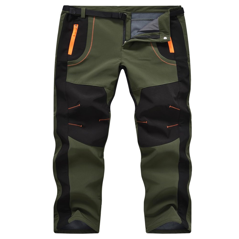 TBMPOY Men's Snow Ski Hiking Pants Waterproof Winter Fleece Lined Pants Camping Skiing Ice Fishing Pants with Belt 02 Thick Green S