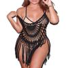 Cresay Women Sexy Crochet Bikini Cover Up Lace Knitted Swimsuit Cover Up Dress-Black-L view 1