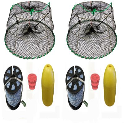 2-Pack of KUFA Sports Tower Style Prawn Trap with 400' Rope, Yellow Float and Vented Bait Jar Combo (CT77+PAS3) x2
