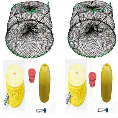 2-Pack of KUFA Sports Tower Style Prawn Trap with 400' Rope, Yellow Float and Vented Bait Jar Combo (CT77+PAP3) X2