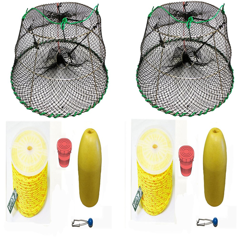 2-Pack of KUFA Sports Tower Style Prawn Trap with 400' Rope, Yellow Float and Vented Bait Jar Combo (CT77+PAP3) X2