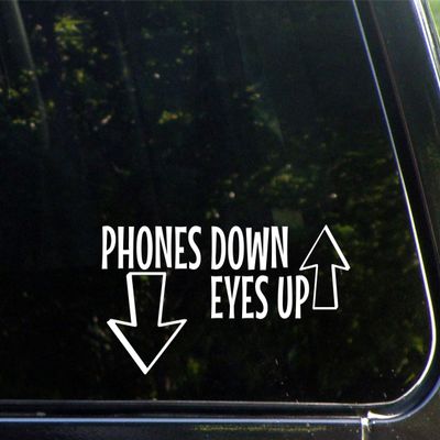 Sign Depot Phones Down, Eyes Up - 8" x 3-3/4" - Vinyl Die Cut Decal/Bumper Sticker for Windows, Cars, Trucks, Laptops, Etc.