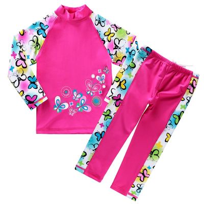 BAOHULU Girls Swimsuit Two Piece Tankini UPF 50+ UV Protective Rash Guard Set 3-12 Years S240_ButterflyLong_14A