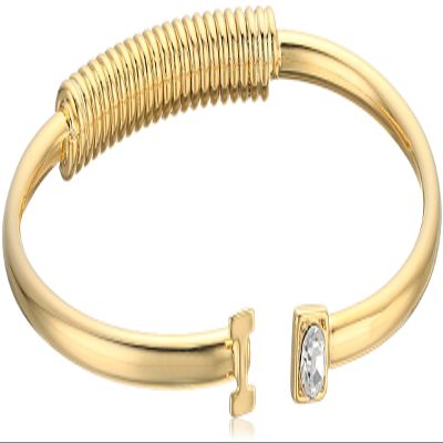 1928 Jewelry 14K Gold-Dipped Initial "I" and Clear Crystal Accent C-Cuff Bracelet