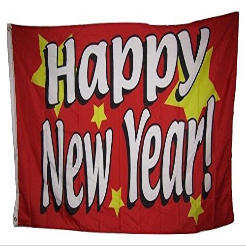 3x5 Happy New Year Red White Stars Rough Tex Knitted Flag 3'x5' Banner