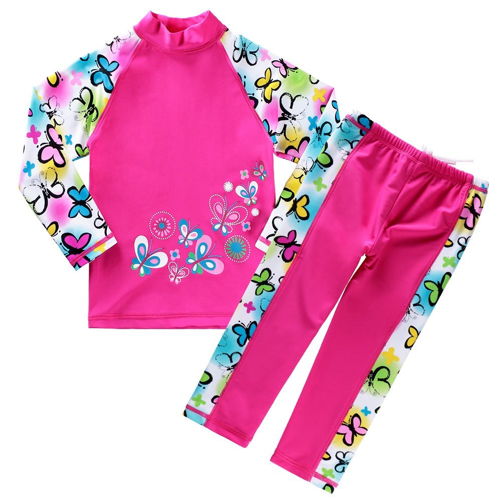 BAOHULU Girls Swimsuit Two Piece Tankini UPF 50+ UV Protective Rash Guard Set 3-12 Years S240_ButterflyLong_8A