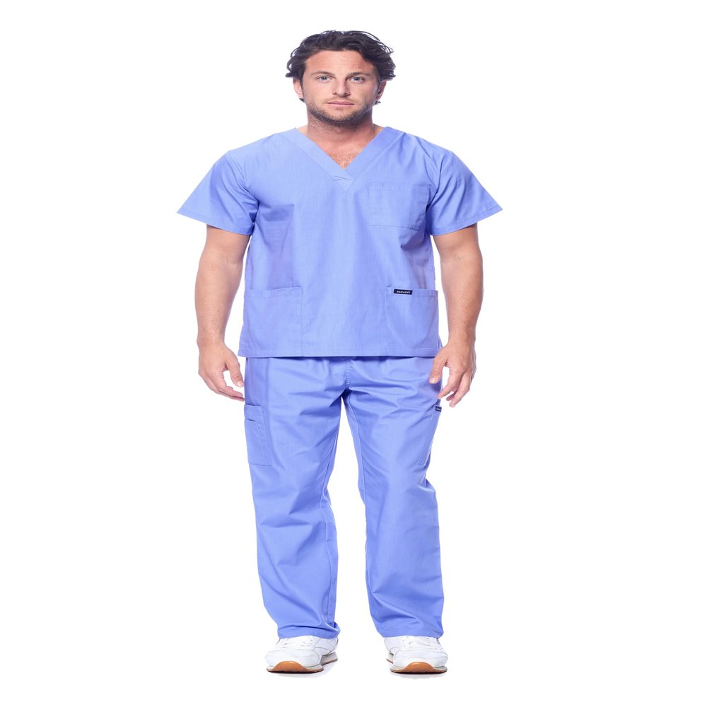 Dagacci Scrubs for Men Set - V-Neck Scrub Top and Cargo Pants - 8 Pockets Men Scrubs Set (XX-Large, Ceil Blue)