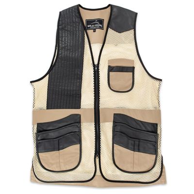 Wild Hare Shooting Gear Range Vest - Khaki with Black Leather (4XL-Large, right)