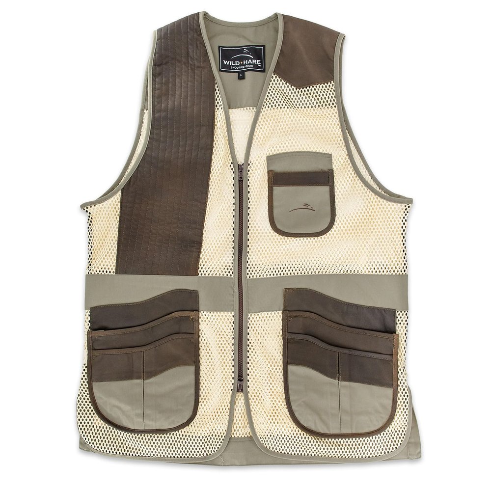 Wild Hare Shooting Gear Range Vest - Sage with Distressed Leather (X-Large, right)