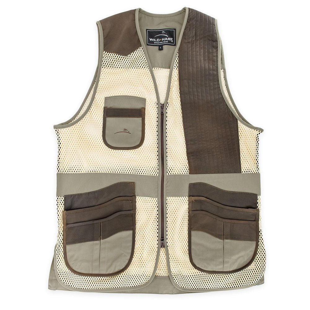 Wild Hare Shooting Gear Range Vest - Sage with Distressed Leather (3XL-Large, LEFT Handed)