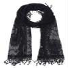 Cindy and Wendy Lightweight Soft Leaf Lace Fringes Scarf shawl for Women (TYH-BLACK) view 1