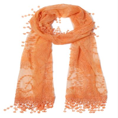 Cindy and Wendy Lightweight Soft Leaf Lace Fringes Scarf shawl for Women (TYH-ORANGE)