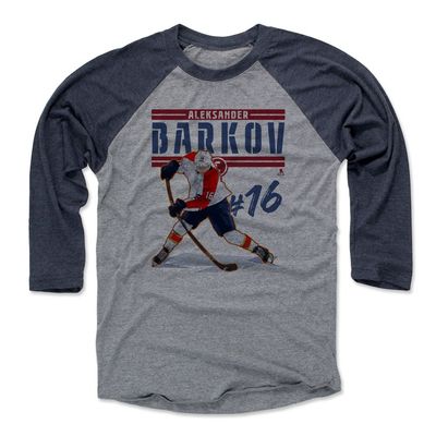500 LEVEL Aleksander Barkov Tee Shirt (Baseball Tee, XXX-Large, Navy/Heather Gray) - Florida Raglan Tee - Aleksander Barkov Play R