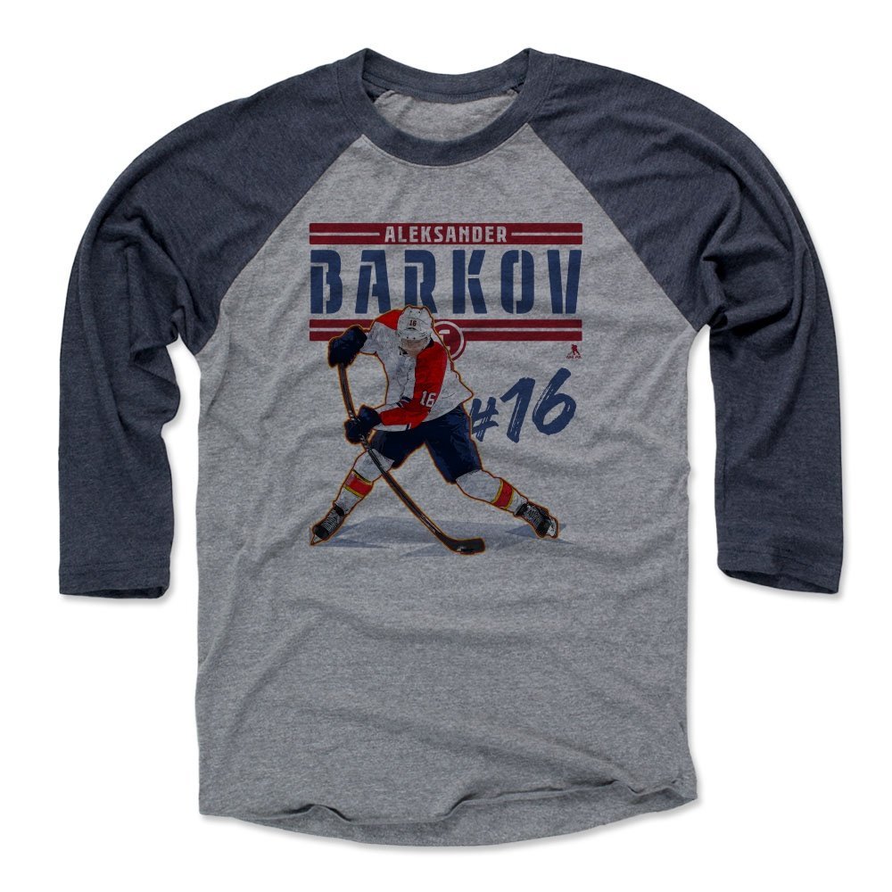 500 LEVEL Aleksander Barkov Tee Shirt (Baseball Tee, XXX-Large, Navy/Heather Gray) - Florida Raglan Tee - Aleksander Barkov Play R