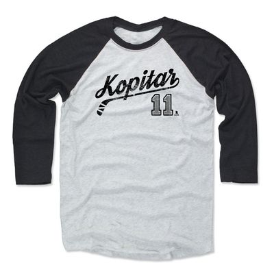 500 LEVEL Anze Kopitar Tee Shirt (Baseball Tee, XXX-Large, Black/Ash) - Los Angeles Raglan Tee - Anze Kopitar Script K
