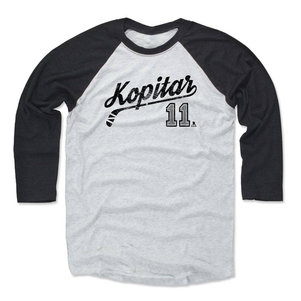 500 LEVEL Anze Kopitar Tee Shirt (Baseball Tee, XXX-Large, Black/Ash) - Los Angeles Raglan Tee - Anze Kopitar Script K
