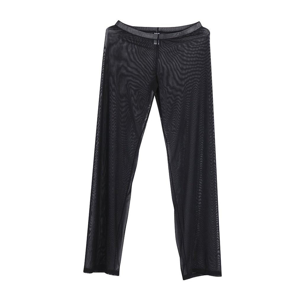 TiaoBug Men's Mesh See-Through Slim Long Pants Leggings Tights Mesh Black Small