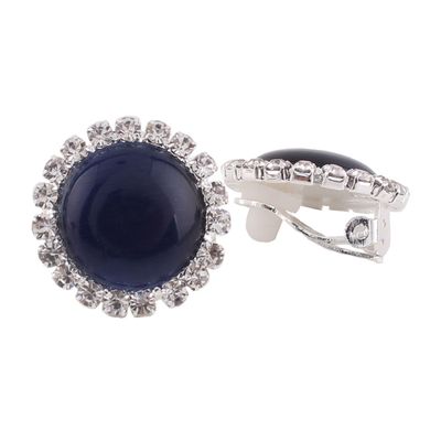 Rhinestone Opal Round Clip on Earrings Without Piercing for Women Luxury Jewelry (navy blue)