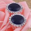 Rhinestone Opal Round Clip on Earrings Without Piercing for Women Luxury Jewelry (navy blue) view 3