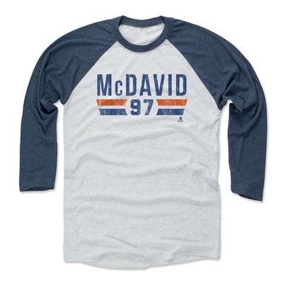 500 LEVEL Connor McDavid 3/4 Sleeve T-Shirt (Baseball Tee, Large, Indigo/Ash) - Connor McDavid Font B