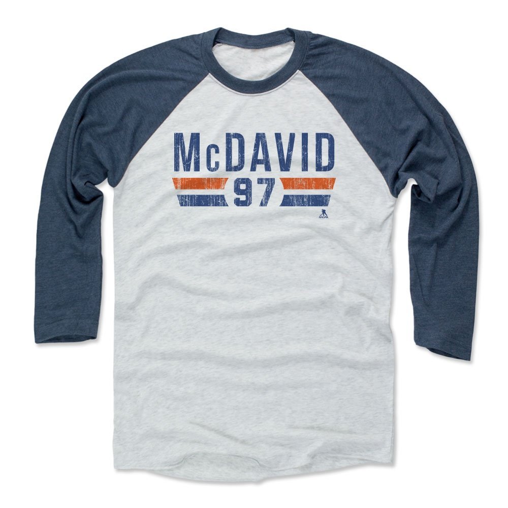 500 LEVEL Connor McDavid 3/4 Sleeve T-Shirt (Baseball Tee, Large, Indigo/Ash) - Connor McDavid Font B