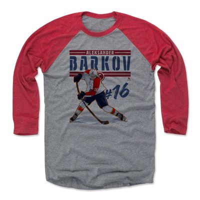500 LEVEL Aleksander Barkov Tee Shirt (Baseball Tee, XXX-Large, Red/Heather Gray) - Florida Raglan Tee - Aleksander Barkov Play R