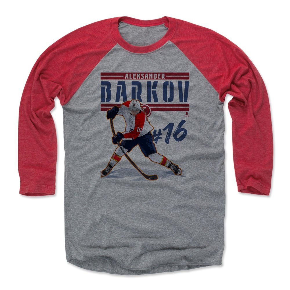 500 LEVEL Aleksander Barkov Tee Shirt (Baseball Tee, XXX-Large, Red/Heather Gray) - Florida Raglan Tee - Aleksander Barkov Play R