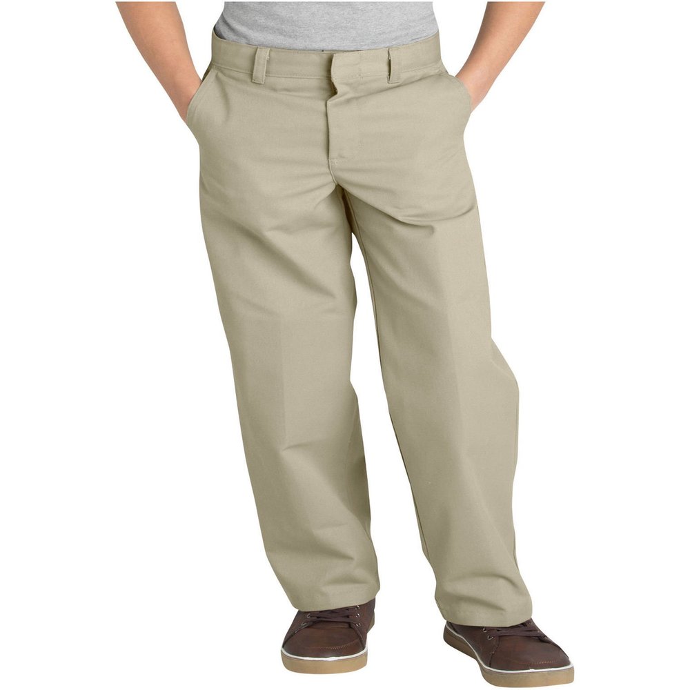 Dickies Boy's Flexwaist Flat Front Straight Leg School Uniform Pants  Adjustable Uniform Trousers for Schoolwear, Desert Sand, 10 Husky