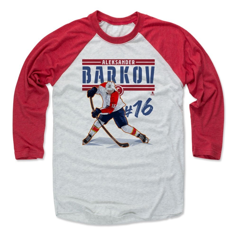 500 LEVEL Aleksander Barkov Tee Shirt (Baseball Tee, XXX-Large, Red/Ash) - Florida Raglan Tee - Aleksander Barkov Play R