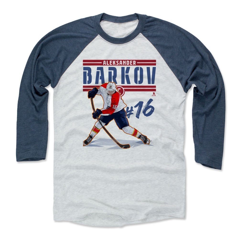 500 LEVEL Aleksander Barkov Tee Shirt (Baseball Tee, XXX-Large, Indigo/Ash) - Florida Raglan Tee - Aleksander Barkov Play R