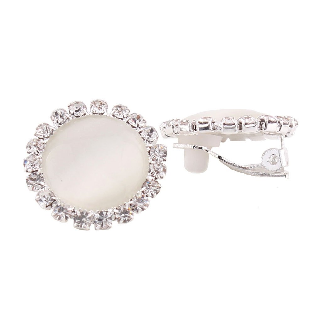 Rhinestone Opal Round Clip on Earrings Without Piercing for Women Luxury Jewelry (beige)