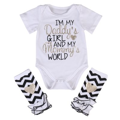 3 Styles Newborn Baby Girl I'm Daddy Girl Letter Print Bodysuit+Leg Warmer Outfits Set