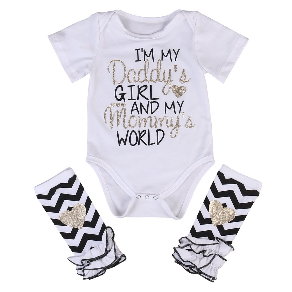 3 Styles Newborn Baby Girl I'm Daddy Girl Letter Print Bodysuit+Leg Warmer Outfits Set