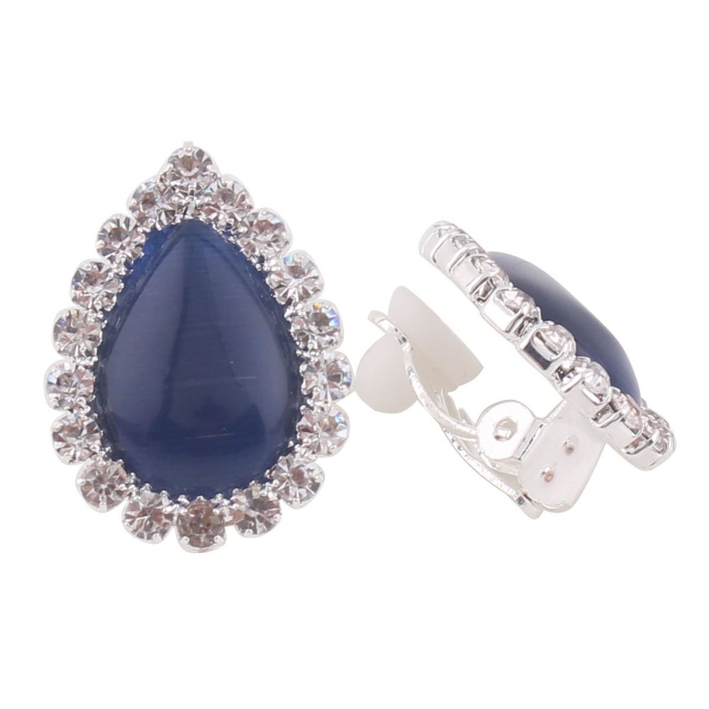 Grace Jun Fashion Bridal Rhinestone Water Drop Shape Clip on Earrings Non Piercing for Women Ear Clip