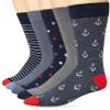 Amazon Essentials Men's Comfortable Patterned Cotton Crew Dress Socks, 5 Pairs, Blue/Red/Grey, 8-12 view 1