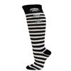 Skull Pattern Fashion Women Stylish Stripes Knee High Socks - Black/White / 3 Skulls view 1