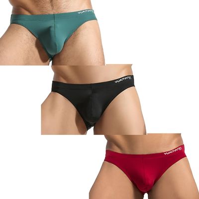 BRAVE PERSON A1168 Silky Soft Shorts Men Bikini Underwear Wide Belt Toning Briefs (S: 26''-29'', Green Black Red)