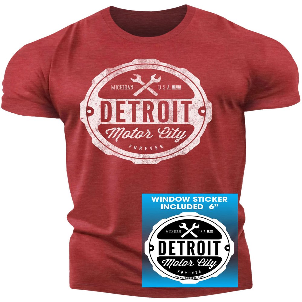 (0001) Detroit Motor City Forever T-Shirt, Detroit T-Shirts LLC Heather Red