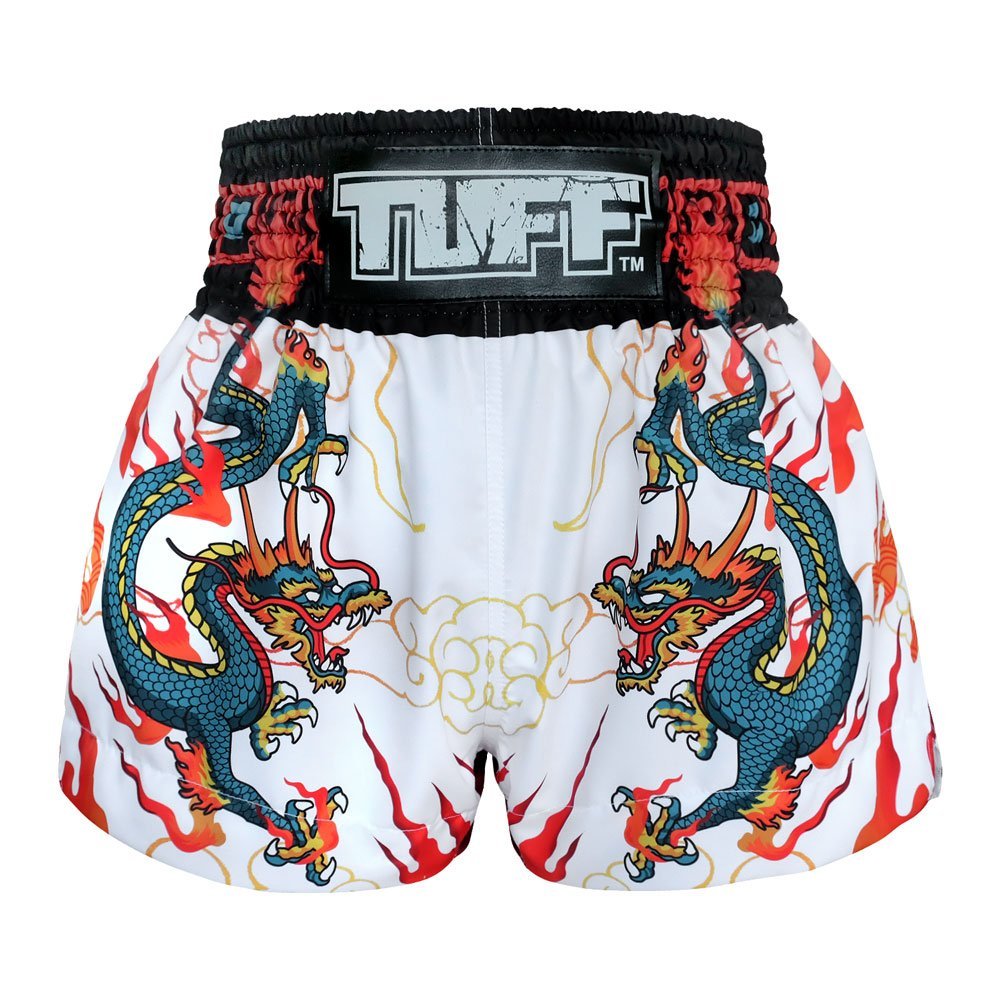 Blue Dragon Muay Thai Shorts in White by TUFF Sport