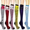 Skull Pattern Fashion Women Stylish Stripes Knee High Socks - Black/Yellow/Yellow Skull view 2