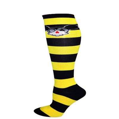 Anime Skull Pattern Fashion Women Stylish Stripes Knee High Socks - Black/Yellow/Anime Skull