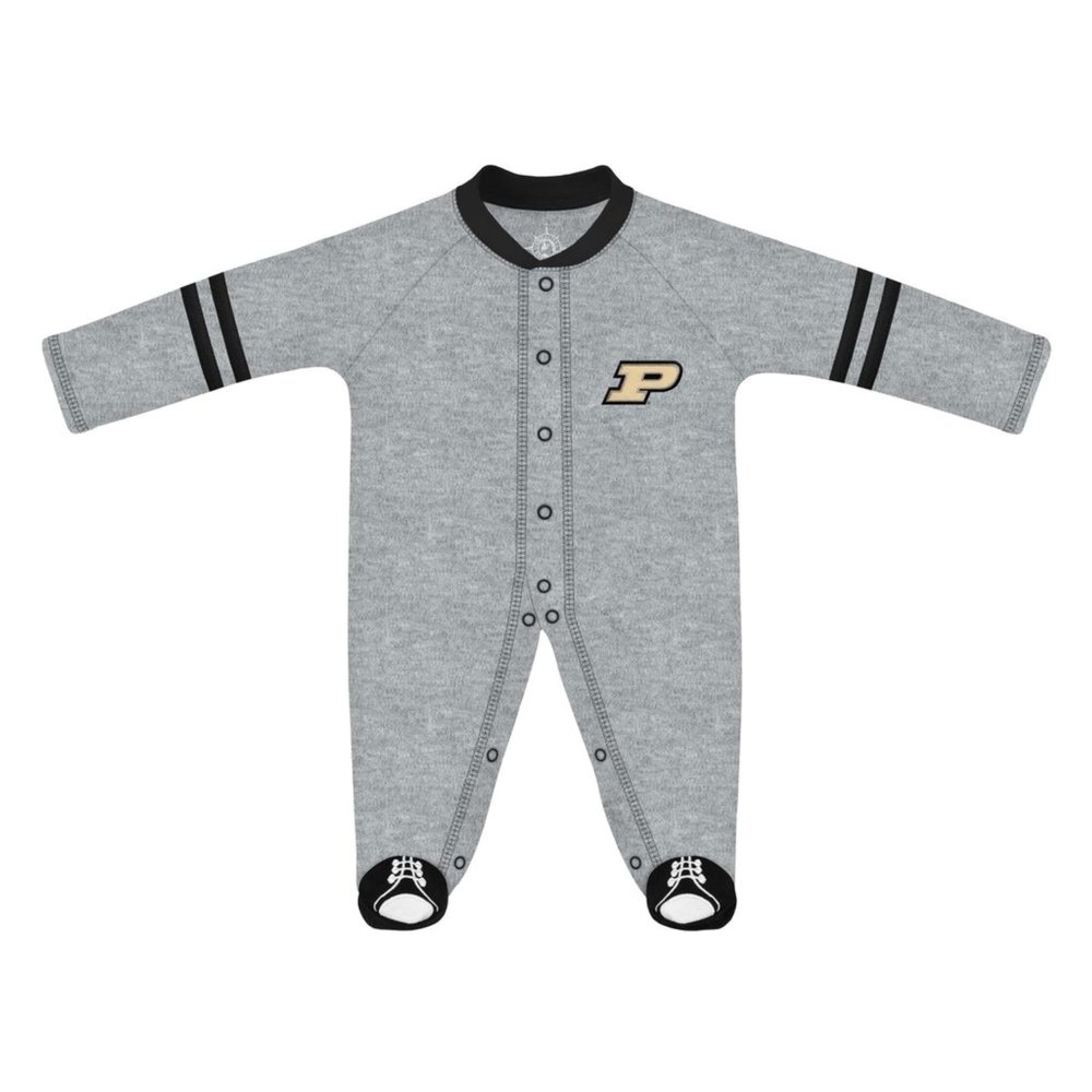 Creative Knitwear College Baby Infant Sports Shoe Footed Romper Long Sleeve- Purdue Boilermakers Logo, Oxford/Black, Size 6-9 Months