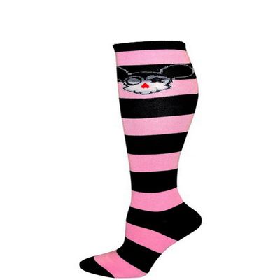 Anime Skull Pattern Fashion Women Stylish Stripes Knee High Socks - Black/Light Pink/Anime Skull