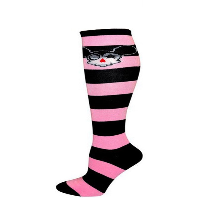 Anime Skull Pattern Fashion Women Stylish Stripes Knee High Socks - Black/Light Pink/Anime Skull