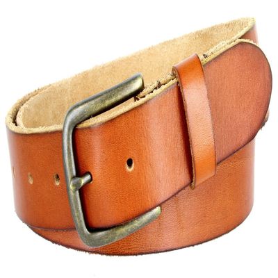Classic Oil-tanned Genuine Leather Casual Jean Belt (Tan, 34)