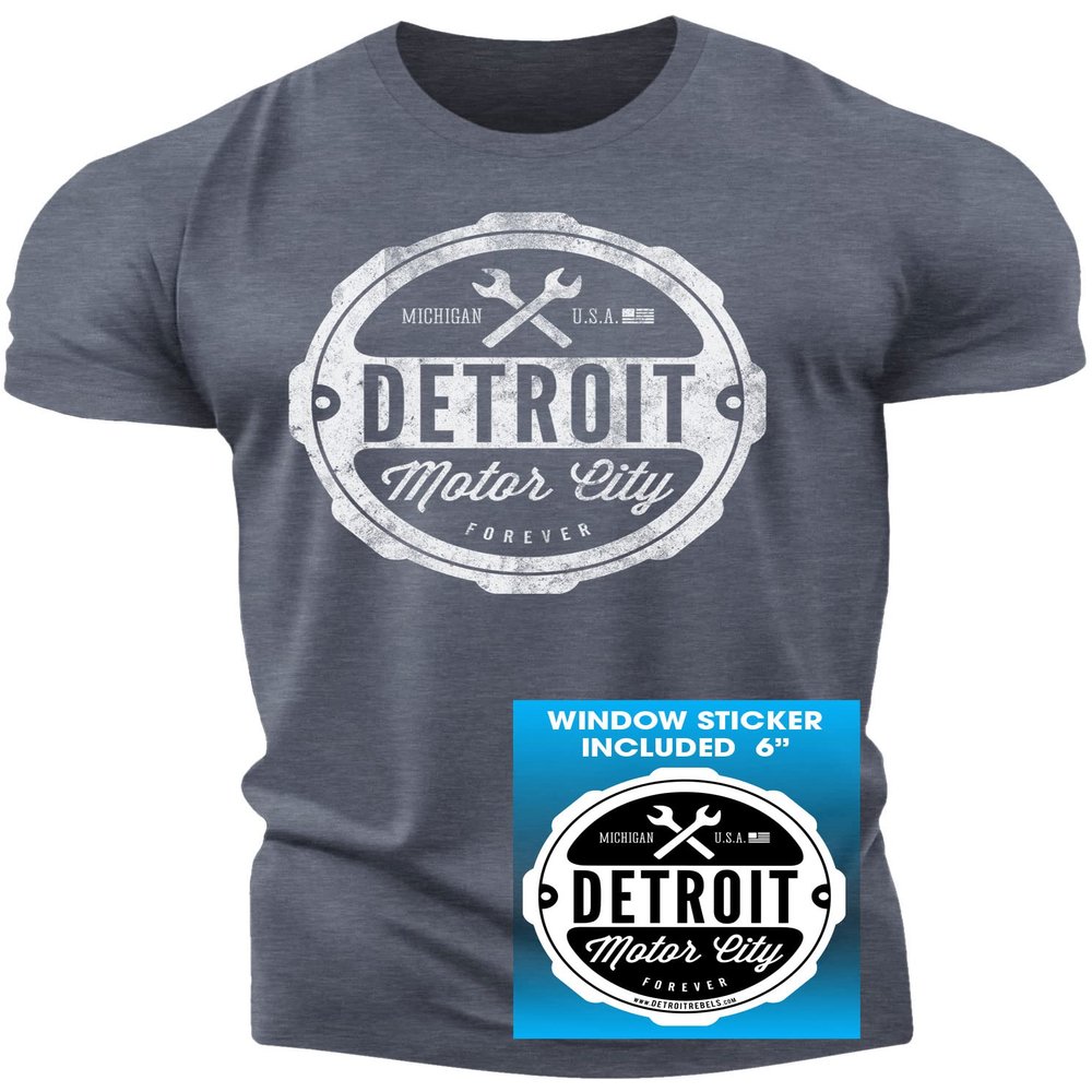 (0001) Detroit Motor City Forever T-Shirt, Detroit T-Shirts LLC Heather Navy