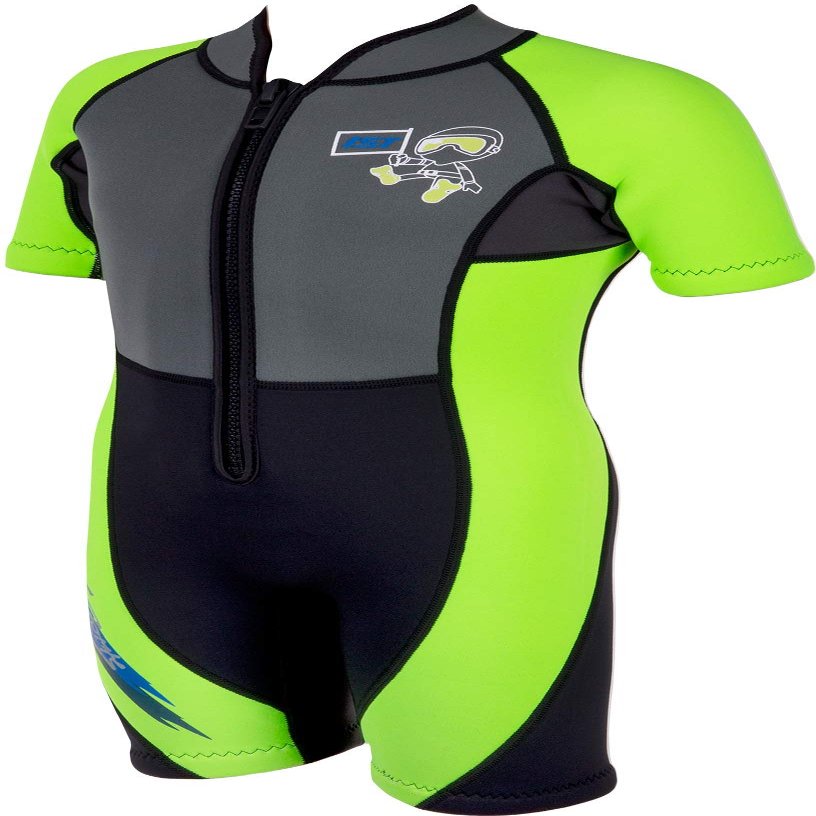 IST WSK-03 Kids 3mm Shorty with Super Stretch Panels and Front Zip (Neon Yellow, X-Small)