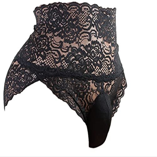 aishani Men's Pouch Panties Lace Cheeky Underpants,M Black