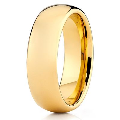 Silly Kings 7mm Tungsten Carbide Wedding Band 18k Yellow Gold Shiny Polished Men & Women Comfort Fit Ring